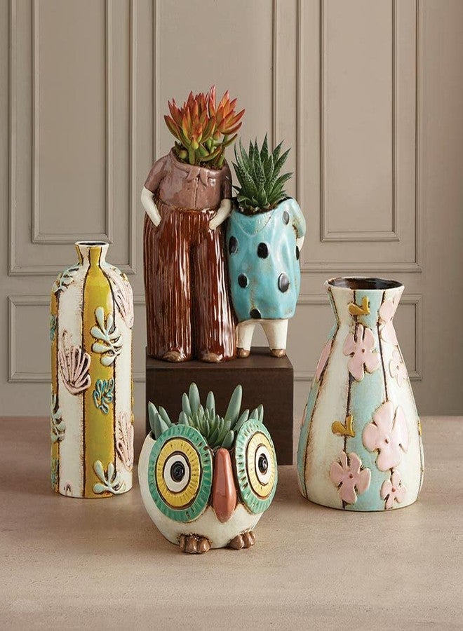 47th & Main Textured Flower Vase | Stoneware Vase for Home Décor, 8" Tall, Deep Sea - Image 2